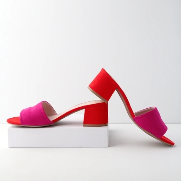Lulu's Vibrant Pink and Red Block Heels - Picture 1 of 7